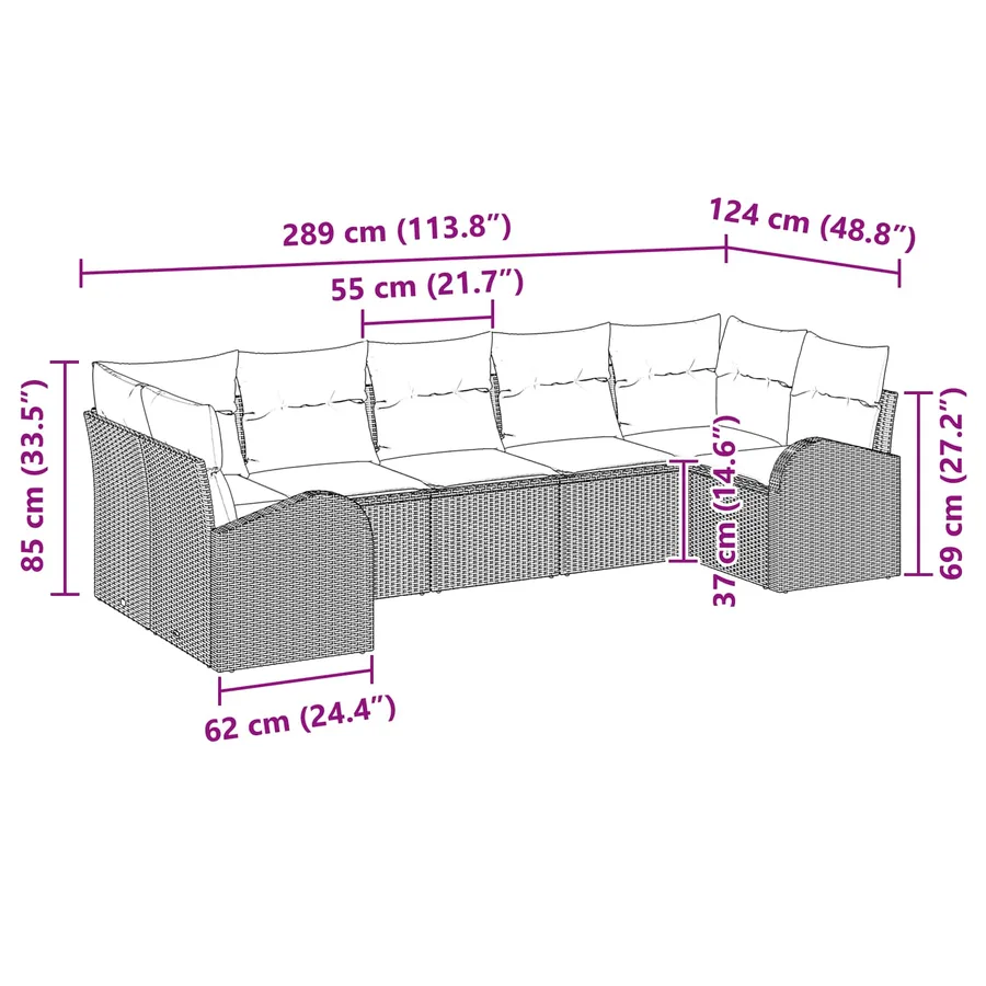 Ensemble de canapé de jardin 7 pcs Noir et turquoise polyrotin - 12