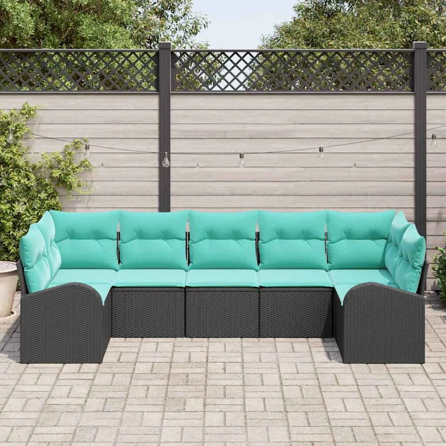 Ensemble de canapé de jardin 7 pcs Noir et turquoise polyrotin - 3