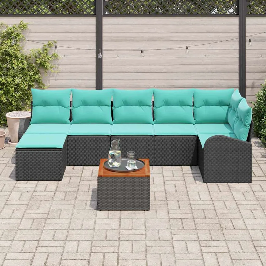 Ensemble de canapé de jardin 8 pcs Noir et turquoise polyrotin - 3