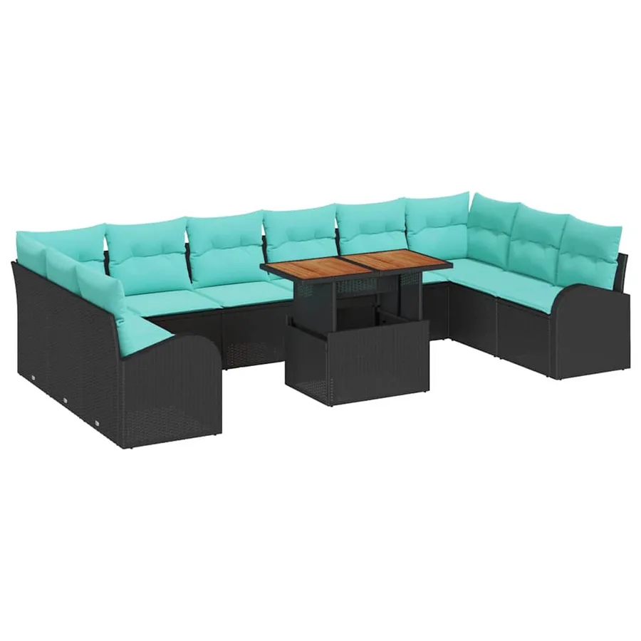 Ensemble de canapé de jardin 11 pcs Noir Poly rotin - 2