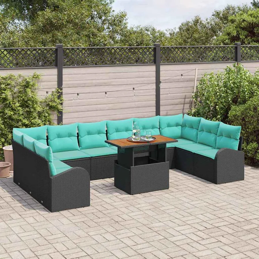 Ensemble de canapé de jardin 11 pcs Noir Poly rotin - 3