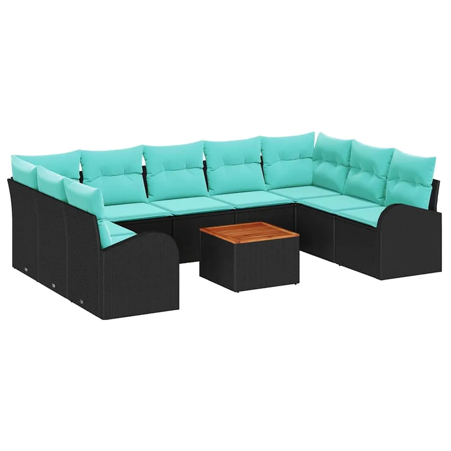 Ensemble de canapé de jardin 10 pcs Noir et turquoise polyrotin - 2