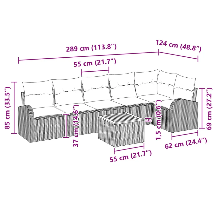 Ensemble de canapé de jardin 7 pcs Noir et turquoise polyrotin - 17