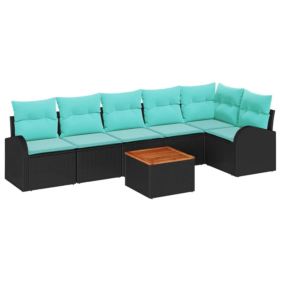 Ensemble de canapé de jardin 7 pcs Noir et turquoise polyrotin - 2