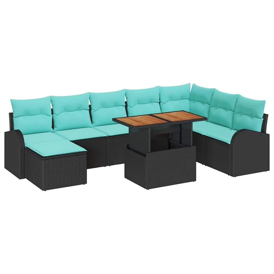 Ensemble de canapé de jardin 9 pcs Noir Poly rotin - 2