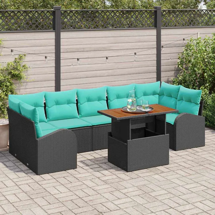 Ensemble de canapé de jardin 8 pcs Noir Poly rotin