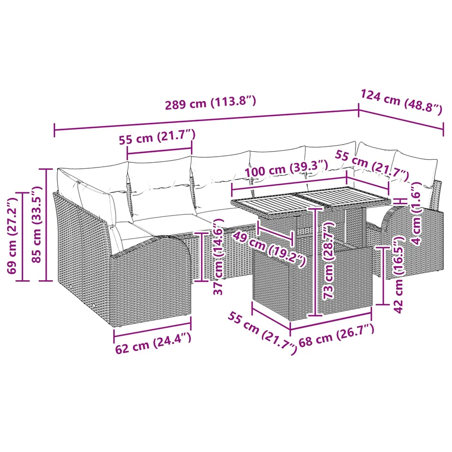 Ensemble de canapé de jardin 8 pcs Noir Poly rotin - 15