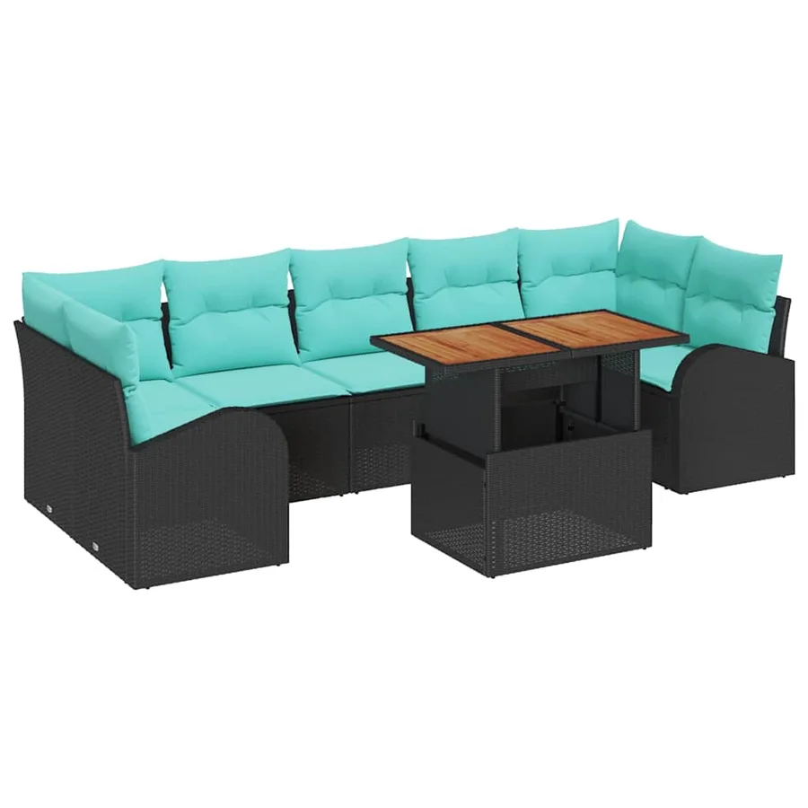 Ensemble de canapé de jardin 8 pcs Noir Poly rotin - 2
