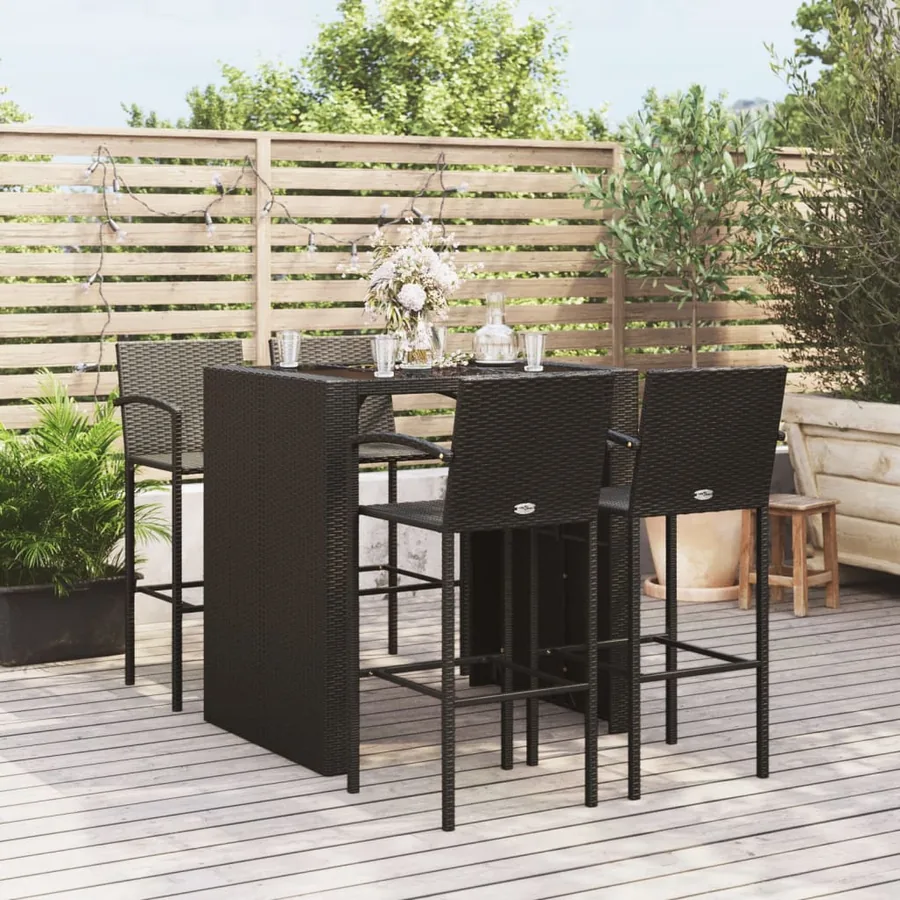 Ensemble de bar de jardin 5 pcs noir résine tressée