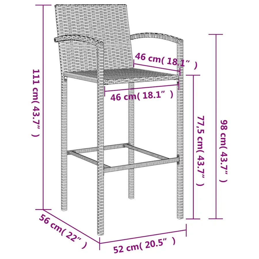 Ensemble de bar de jardin 5 pcs noir résine tressée - 10