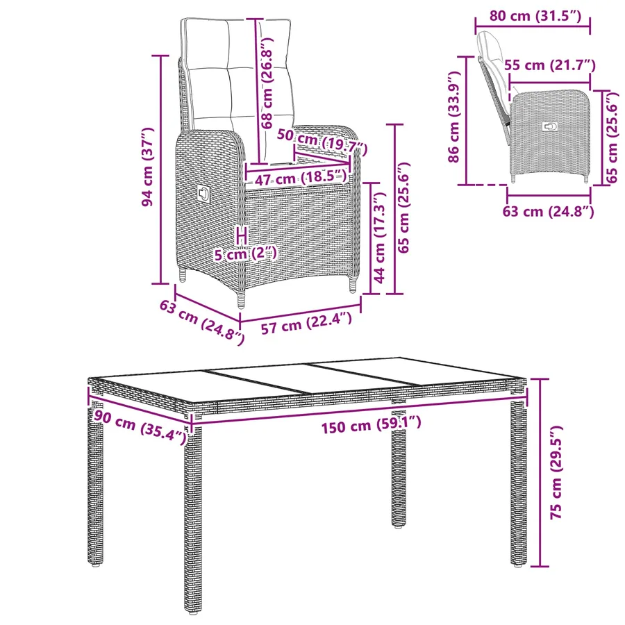 Ensemble de repas extérieur 5 pcs polyrotin - 11