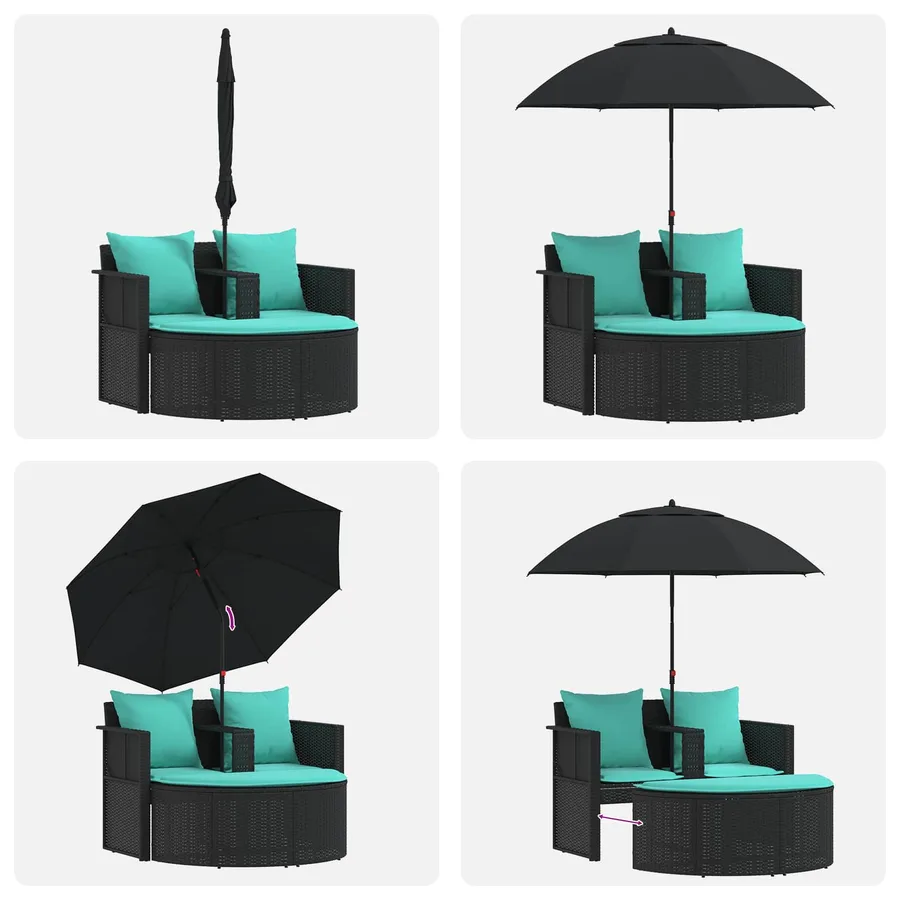 Canapé de jardin avec coussin 8 pcs Noir et turquoise polyrotin - 11