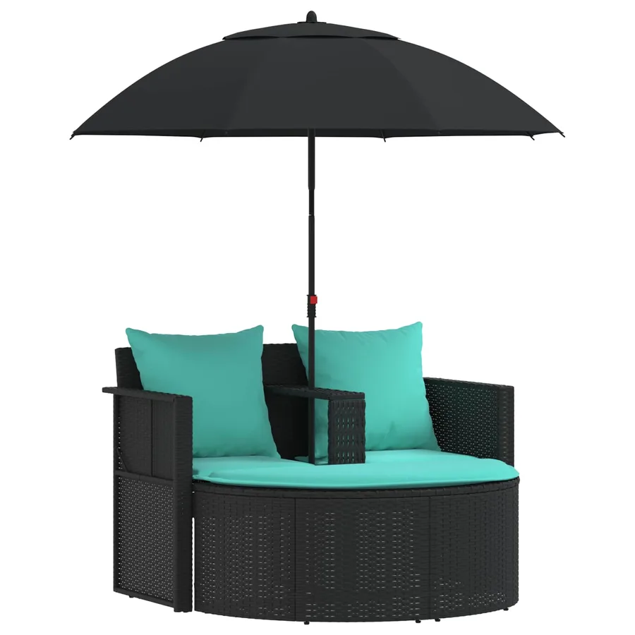 Canapé de jardin avec coussin 8 pcs Noir et turquoise polyrotin - 2