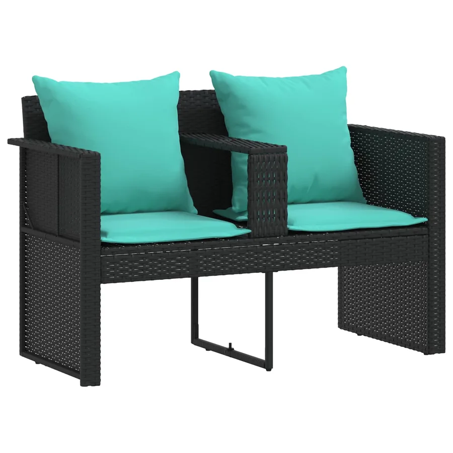 Canapé de jardin avec coussin 8 pcs Noir et turquoise polyrotin - 5