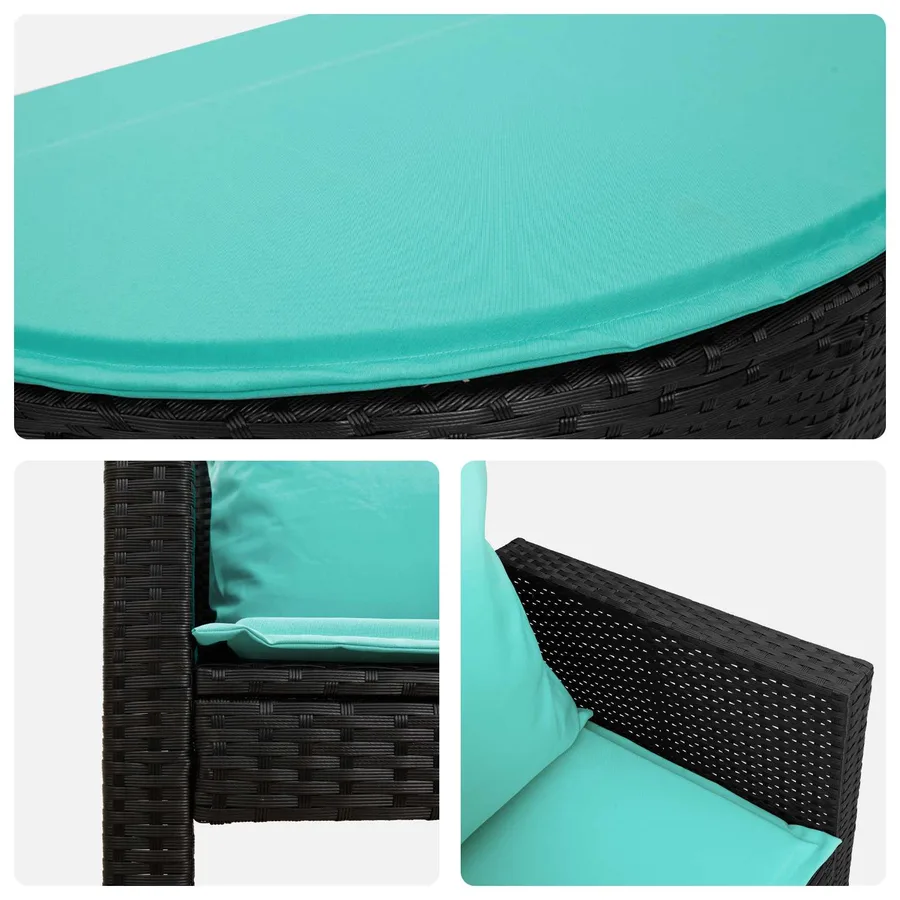 Canapé de jardin avec coussin 8 pcs Noir et turquoise polyrotin - 8