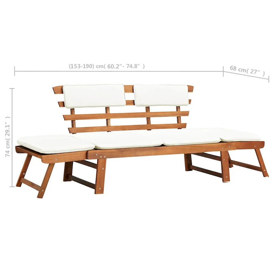Banc de jardin avec coussins 2-en-1 190 cm Bois solide d'acacia - 10