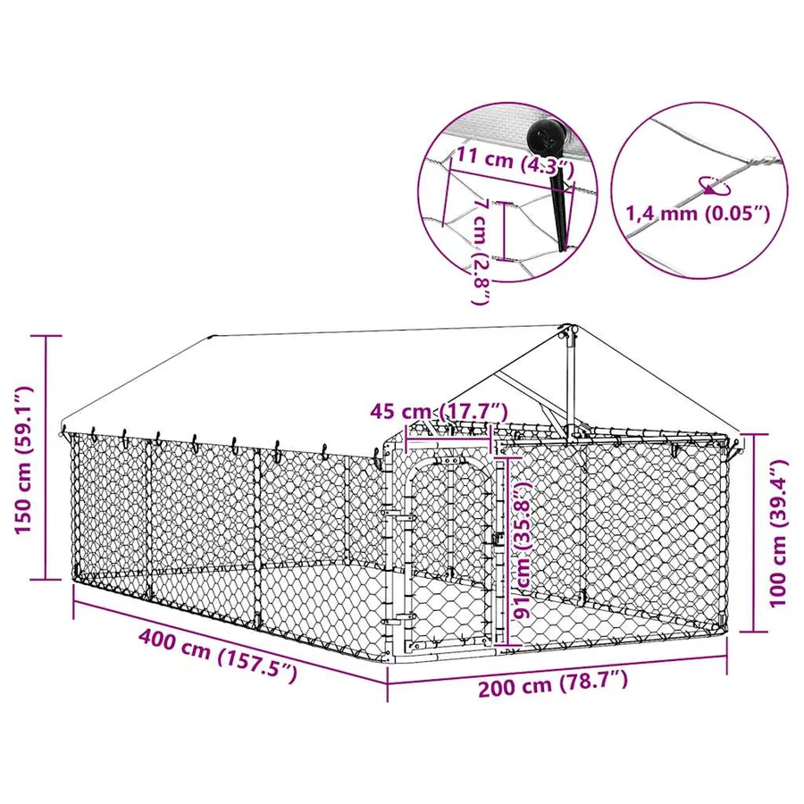 Chenil extérieur avec toit 400x200x150 cm - 13