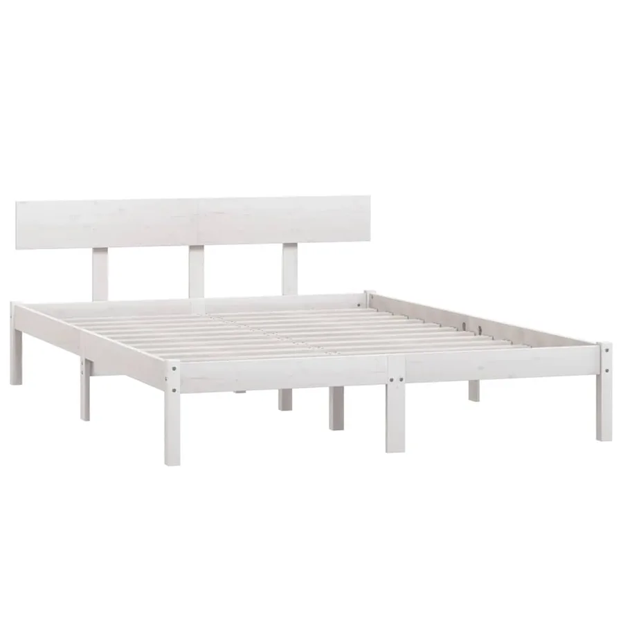 Cadre de lit sans matelas blanc bois massif 160x200 cm - 3