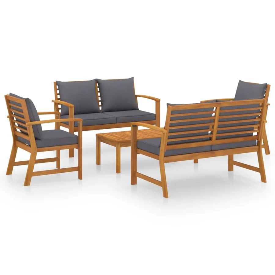 Salon de jardin 5 pcs avec coussin Bois d'acacia solide - 2