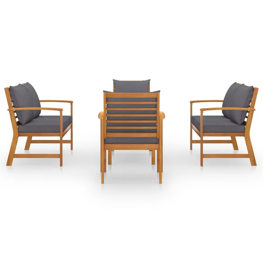 Salon de jardin 5 pcs avec coussin Bois d'acacia solide - 3