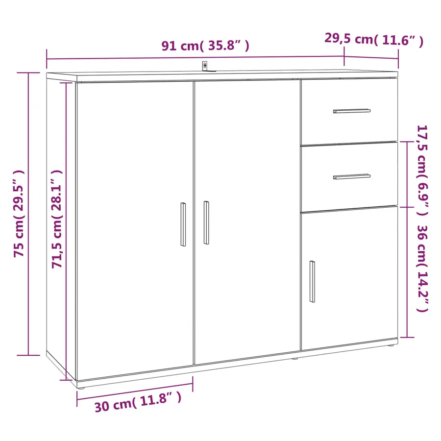Buffet Sonoma gris 91x29,5x75 cm Bois d'ingénierie - 11