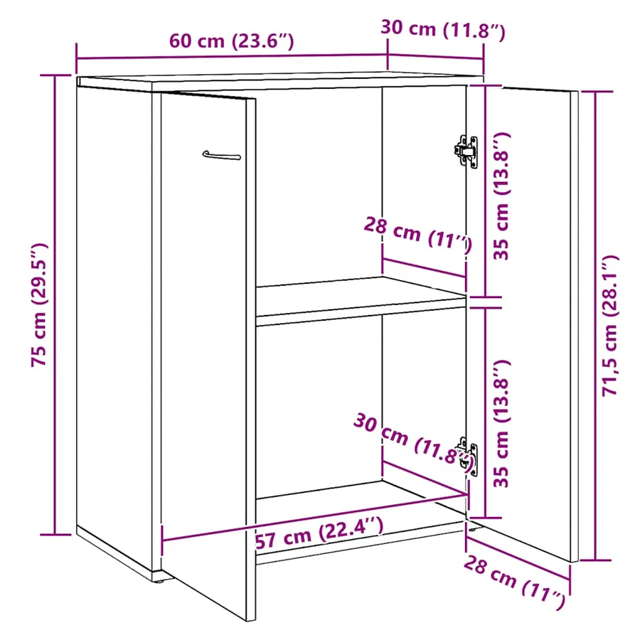 Buffet Sonoma gris 60x30x75 cm Bois d'ingénierie - 8