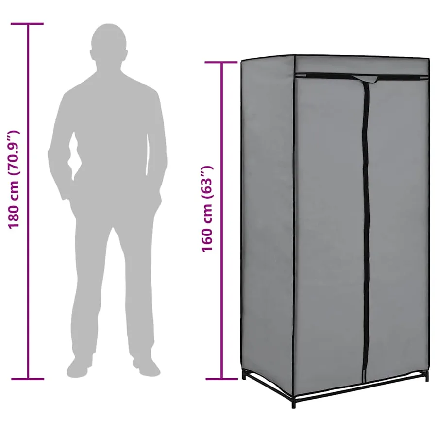 Garde-robe Gris 75x50x160 cm - 10