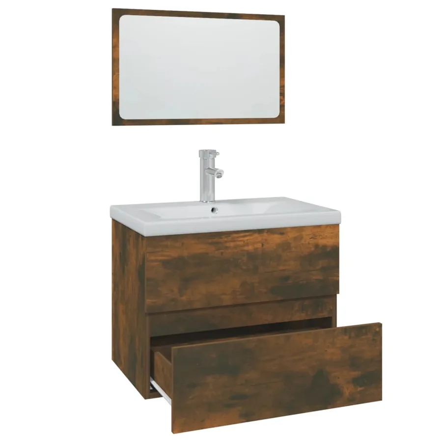 Meubles de salle de bain Chêne fumé Bois d'ingénierie - 3