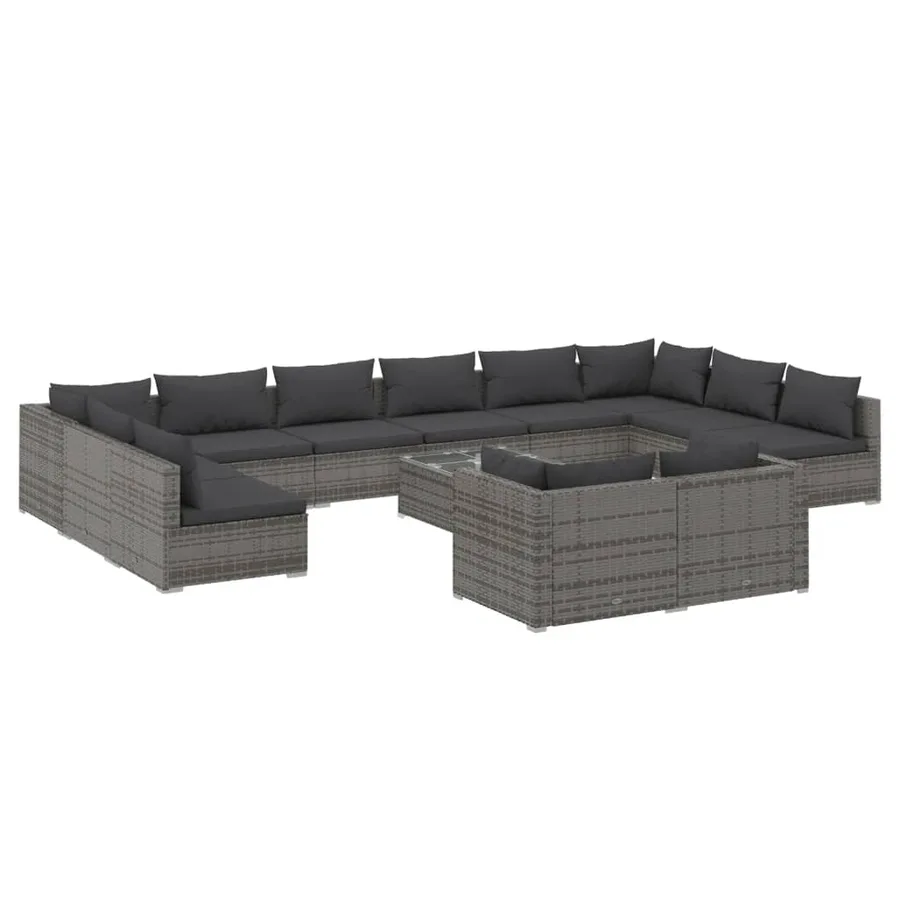 Salon de jardin 13 pcs avec coussins Gris Résine tressée - 2