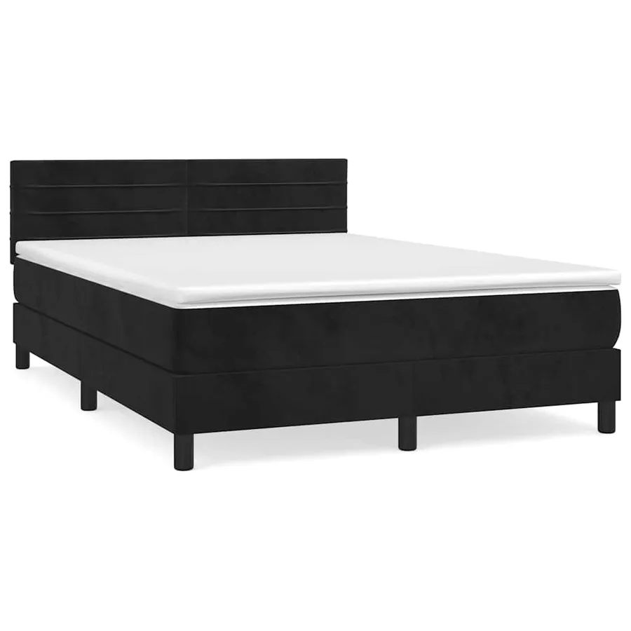 Sommier à lattes de lit avec matelas Noir 140x190 cm Velours - 2