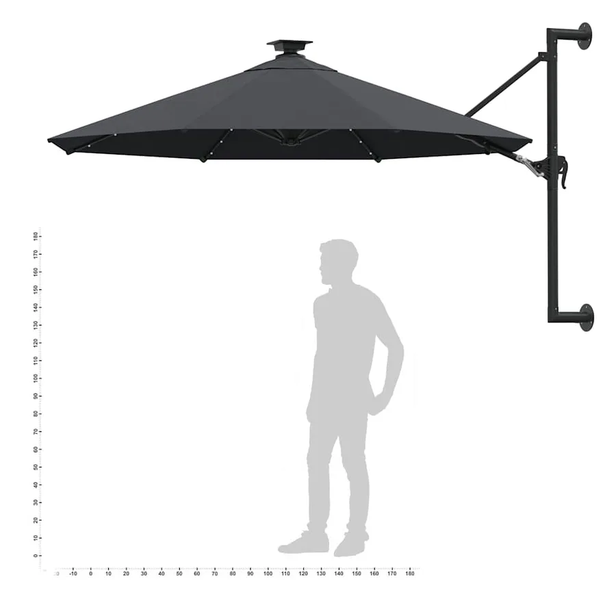 Parasol mural de jardin avec LED 300 cm anthracite - 10