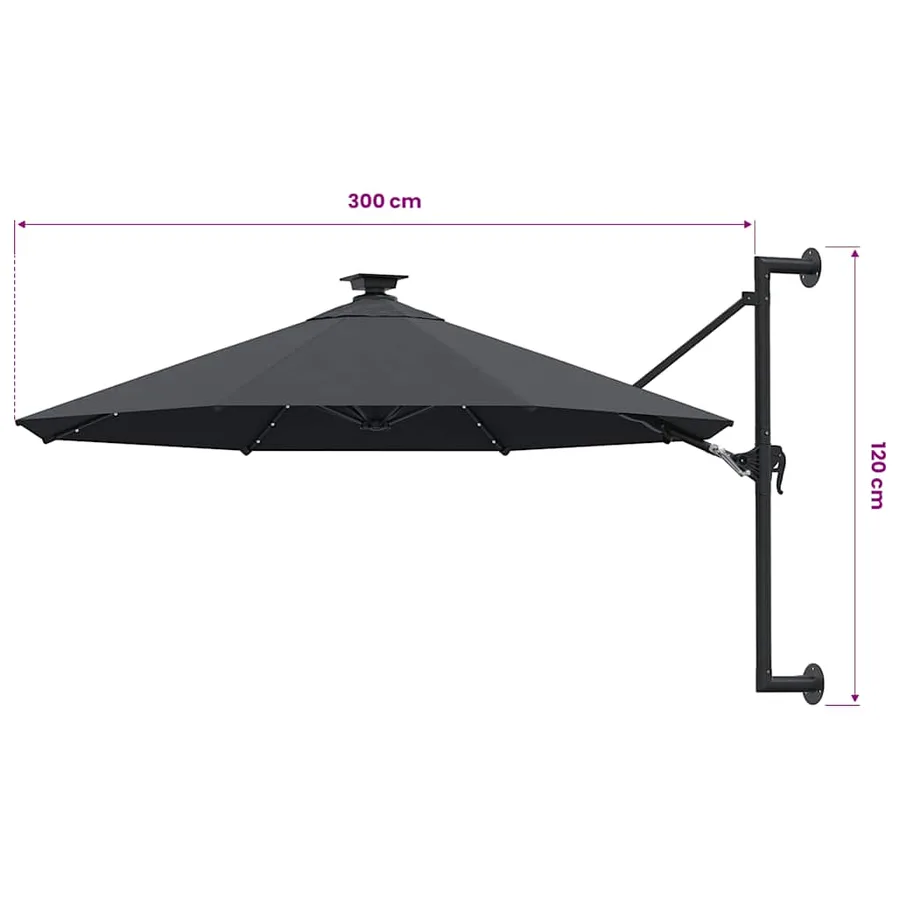 Parasol mural de jardin avec LED 300 cm anthracite - 9