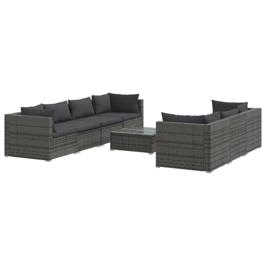 Salon de jardin 8 pcs avec coussins résine tressée gris - 2