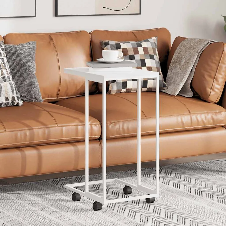 Table d'appoint avec roues Blanc 40x30x63,5cm Bois d'ingénierie
