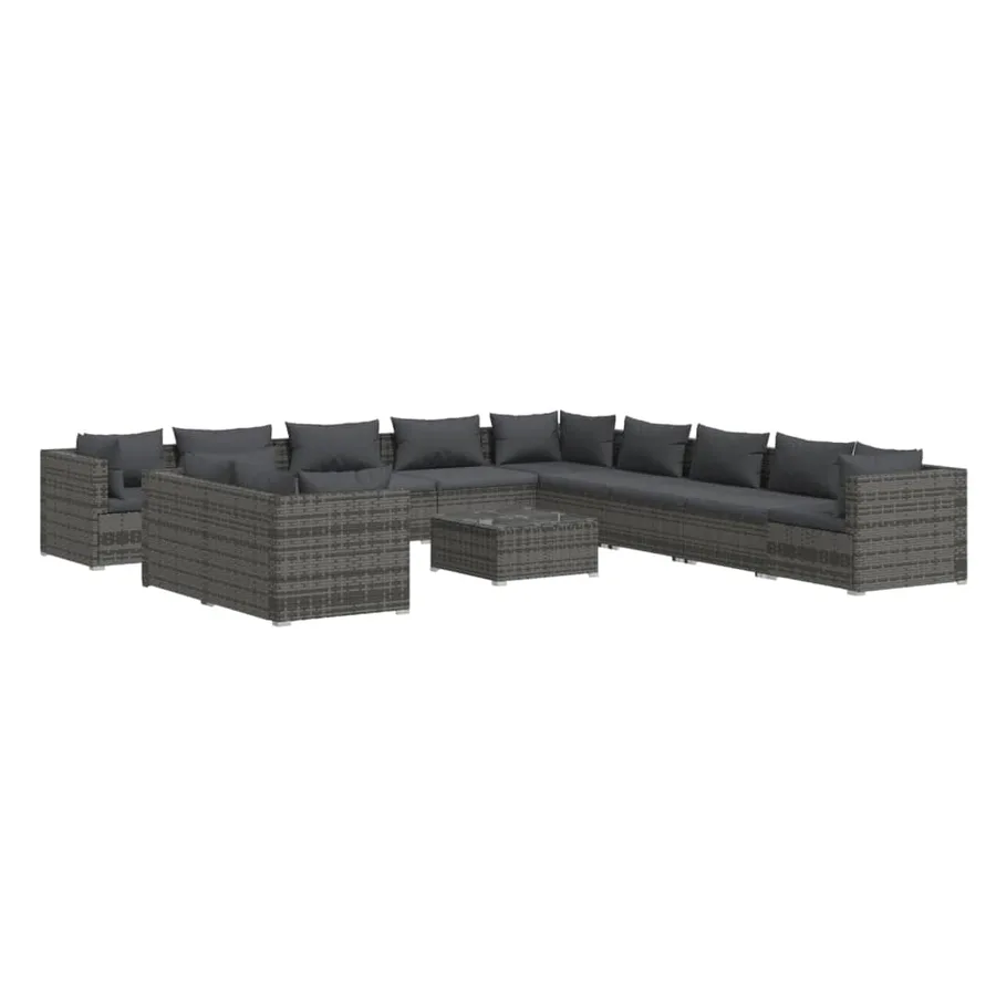 Salon de jardin 12 pcs avec coussins Gris Résine tressée - 2