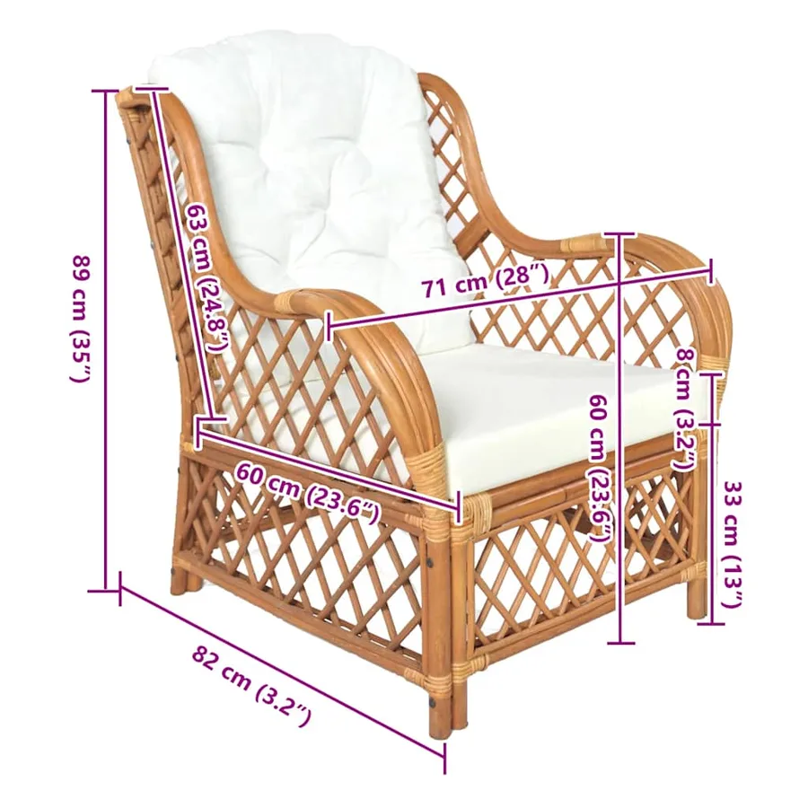 Canapé avec coussin Marron clair Rotin naturel et lin - 7
