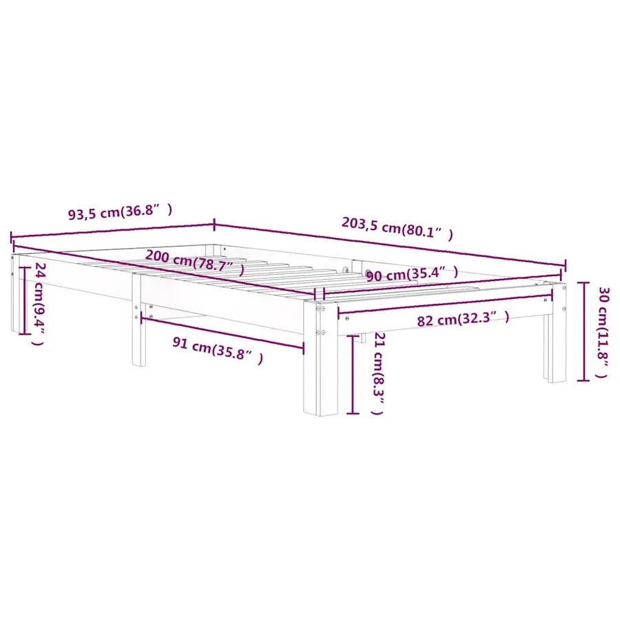 Cadre de lit sans matelas bois de pin massif 90x200 cm - 8