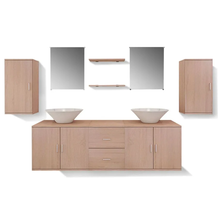 Mobilier de salle de bain avec lavabo 9 pcs Beige - 5