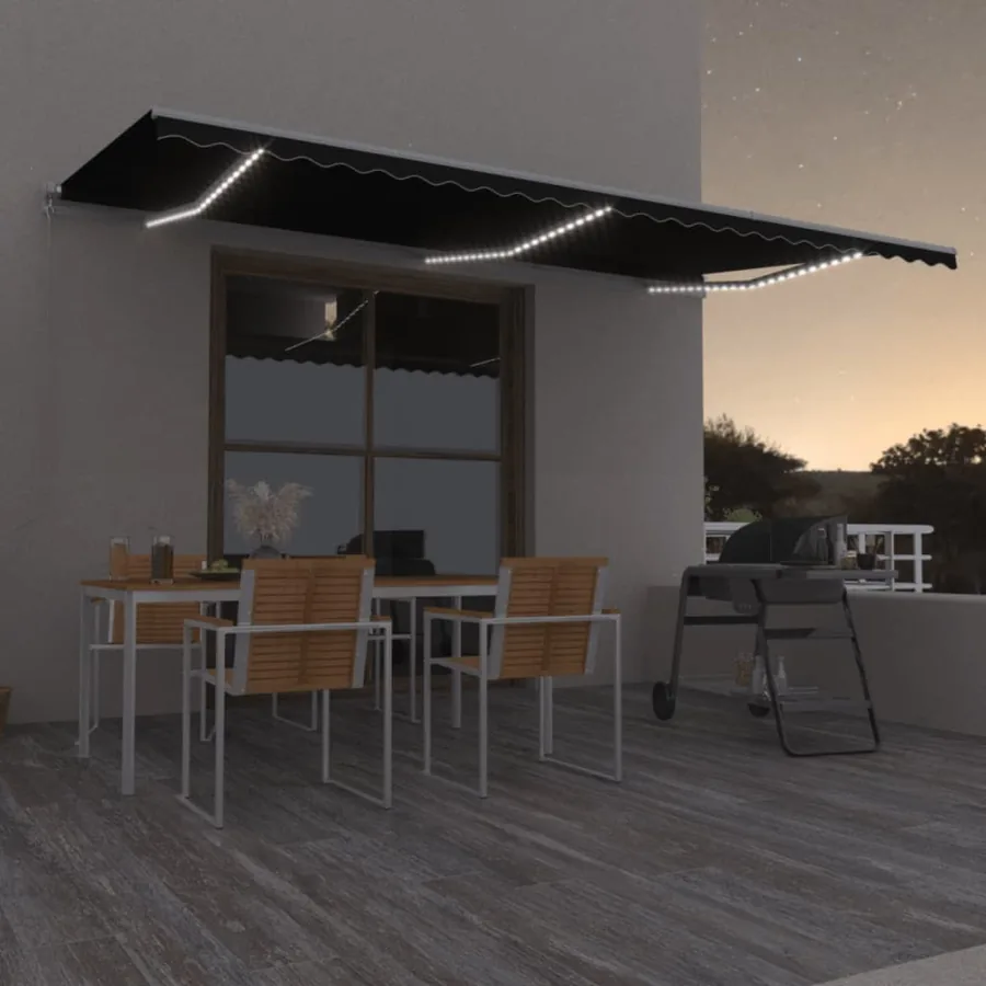 Auvent manuel rétractable avec LED 600x350 cm Anthracite
