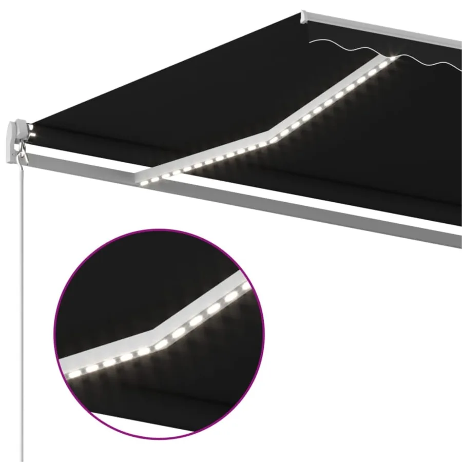 Auvent manuel rétractable avec LED 600x350 cm Anthracite - 5