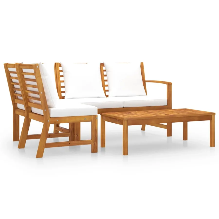 Salon de jardin 4 pcs avec coussin Crème Bois d'acacia solide - 2