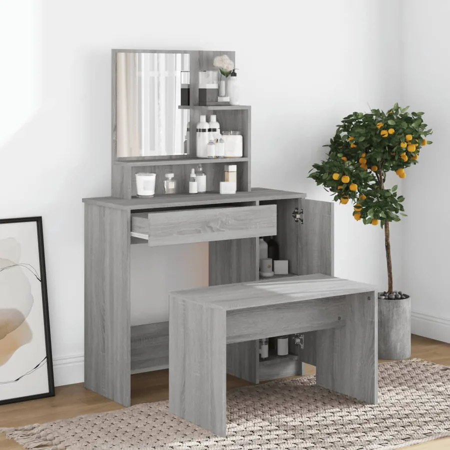 Coiffeuse avec miroir Sonoma gris 86,5x35x136 cm - 3