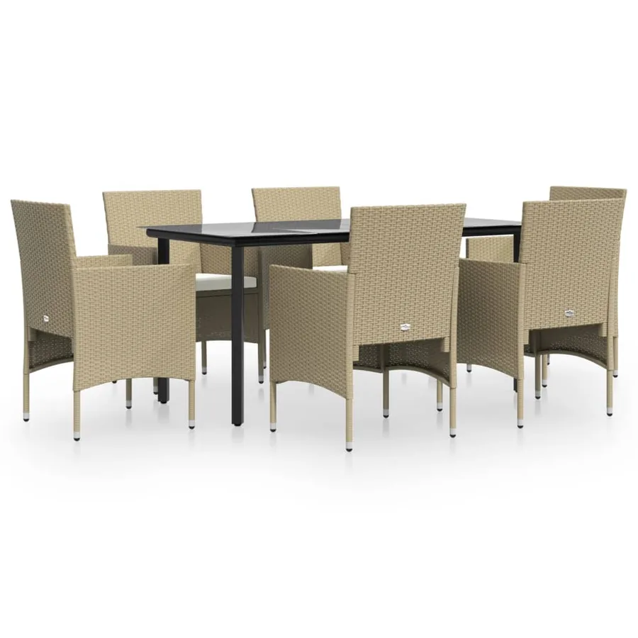Ensemble à manger de jardin coussins 7 pcs Beige/noir - 2