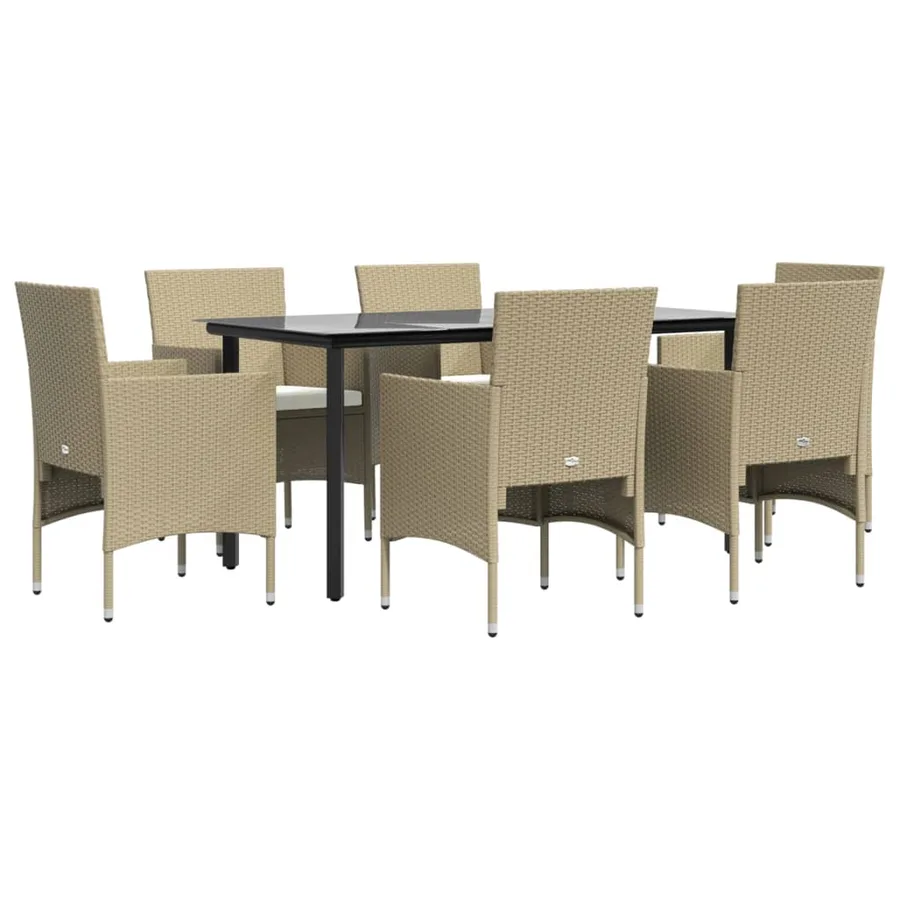 Ensemble à manger de jardin coussins 7 pcs Beige/noir - 3
