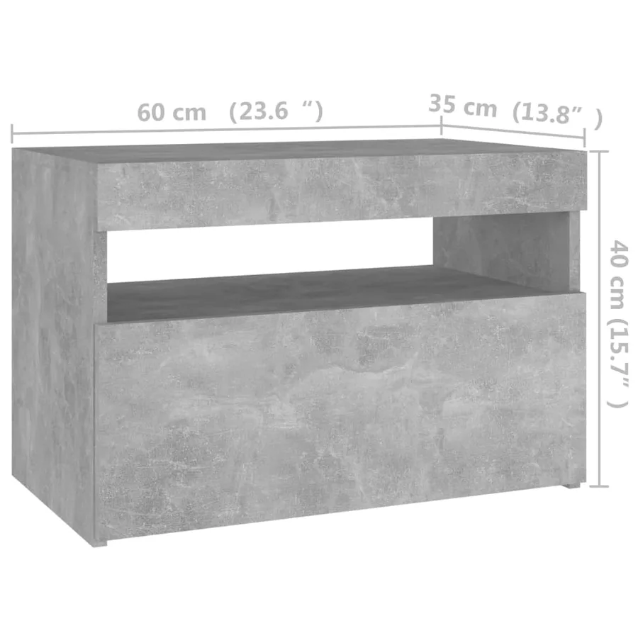 Table de chevet avec lumières LED gris béton 60x35x40 cm - 15
