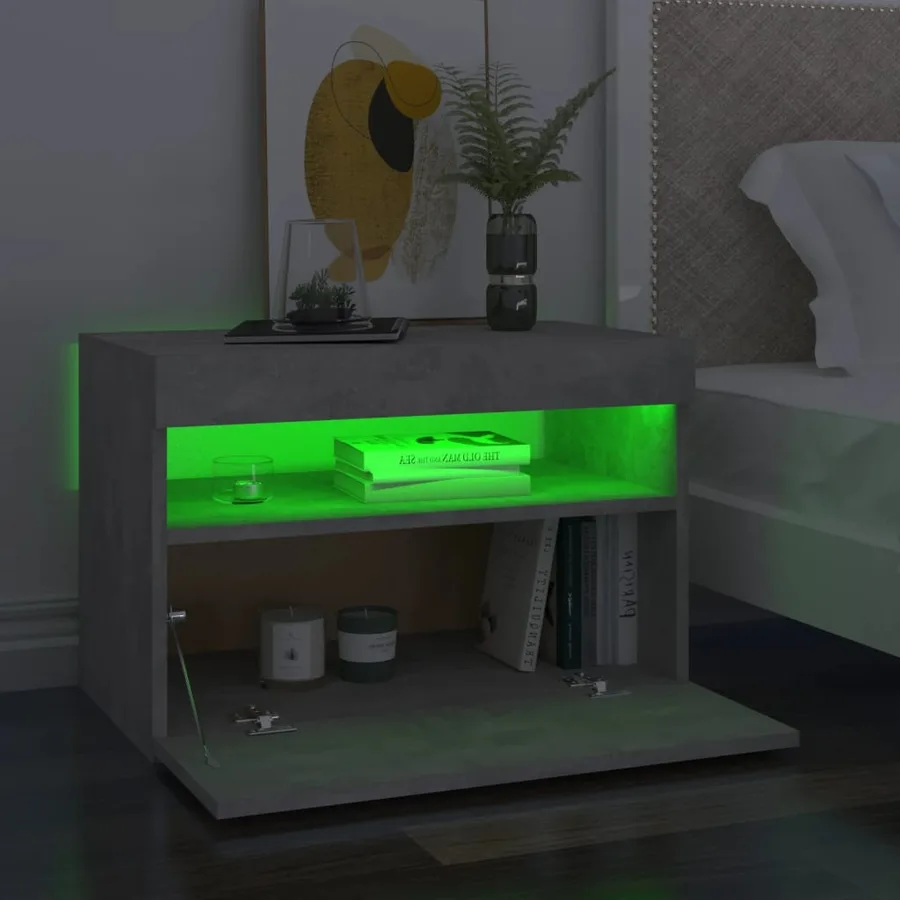 Table de chevet avec lumières LED gris béton 60x35x40 cm - 3