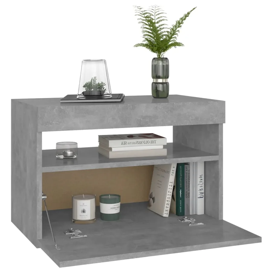 Table de chevet avec lumières LED gris béton 60x35x40 cm - 7