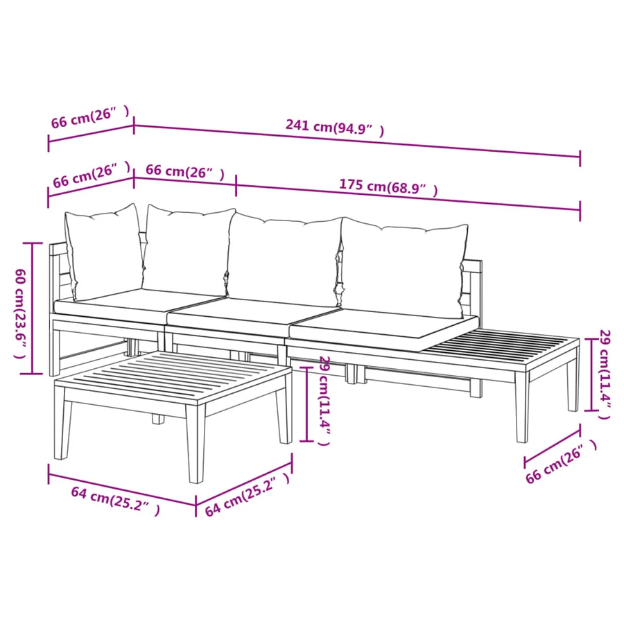 Salon de jardin 3 pcs avec coussins gris foncé Bois d'acacia - 13