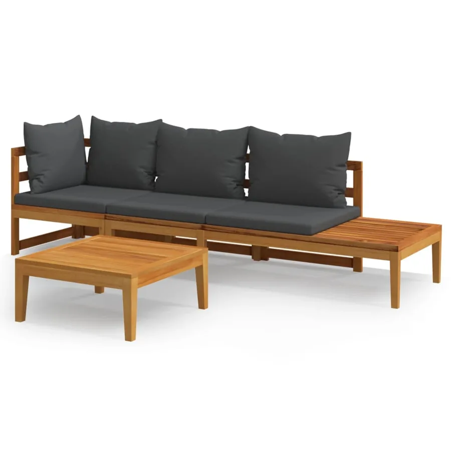 Salon de jardin 3 pcs avec coussins gris foncé Bois d'acacia - 2