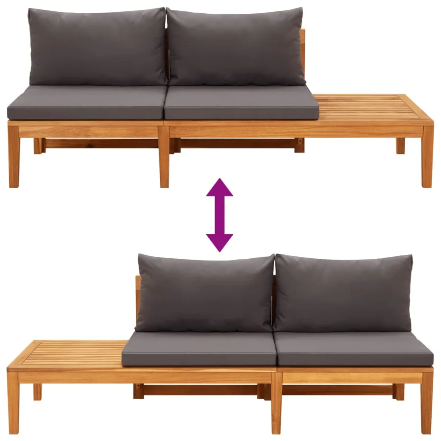 Salon de jardin 3 pcs avec coussins gris foncé Bois d'acacia - 7